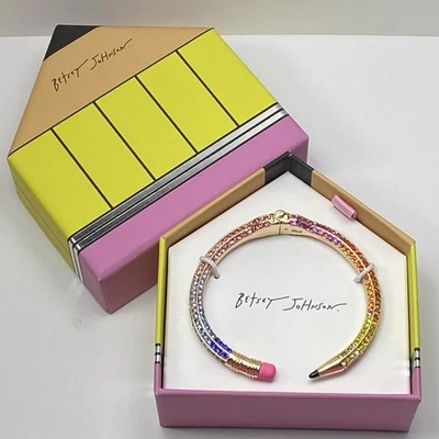 Betsey Johnson Pencil Multi Color Gemstones Hinged Cuff Bracelet NEW - Image 1 of 3