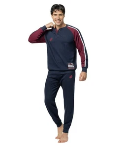 Pigiama uomo a serafino in jersey di cotone caldo Lotto LP2130 - Picture 1 of 2