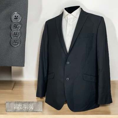 Chaqueta Blazer Kenneth Cole Para Hombre 44R Negra Poliéster Doble Ventilación Dos Botones Foto 1 de 4