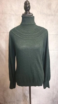 Saks Fifth Avenue Women’s Merino Wool Green Turtleneck Sweater Size M - Image 1 of 4