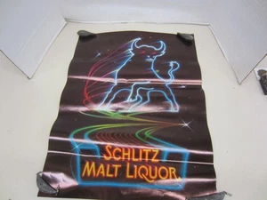 Vintage 1983 Schlitz Malt Liquor Space Star NEON BULL 18x24 Poster - Imagen 1 de 6