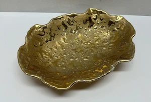 VTG Scalloped Edge Gold Candy Trinket Dish Bel-Terr China  22 KT Gold MCM - Picture 1 of 7