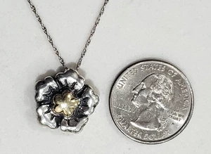 Beautiful Signed HN Sterling 925 14k Gold Flower Pendant Necklace- 20" - Picture 1 of 9