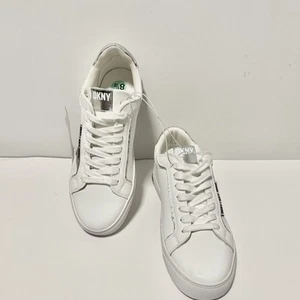DKNY White And Silver Lace Up Around Toe Low Top Women’s Sneakers 8.5 M NWT.  - Picture 1 of 11
