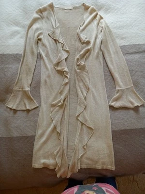 M&S Waterfall Cardigan Size 10 Oatmeal Colour Linen Viscose Blend - Image 1 of 4