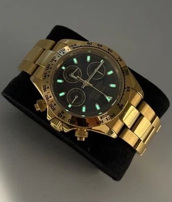 Seiko MOD Daytona Cosmograph Yellow Gold Black Dial Watch 40mm Seitona Preowned - Image 1 of 4