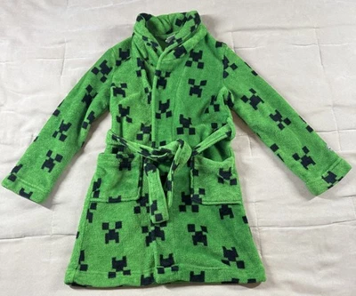 Minecraft Creeper Green Black Boys 8 Fleece Soft Belted Long Sleeve Bath Robe - Image 1 of 4