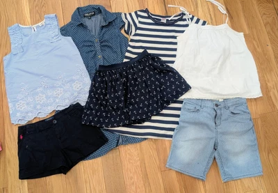 Girls Navy And White Denim Chambray Lot Size 7/8 - Image 1 of 4