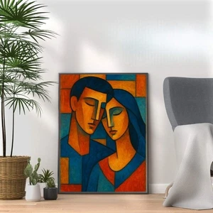 Abstract Couple Portrait Art Print – Modern Wall Art Poster A4 & A3 Frame Option - Picture 1 of 14