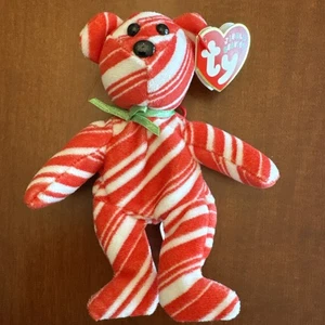 Ty Jingle Beanie Baby 5" ORSO MENTA PIPERITA simpatico peluche decorazione natalizia giocattolo! Nuovo con etichetta - Foto 1 di 7