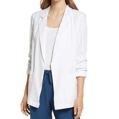 Blazer Caslon Blanco Mezcla Lino Frente Abierto Talla Mediana Foto 1 de 4