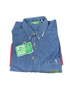 VINTAGE Team Kool Green Shirt Men XL Button Car Racing Indy Car Denim - Picture 1 of 5