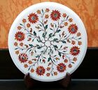 12 Inches Round Marble Balcony Table Carnelian Stone Inlay Work Coffee Table Top