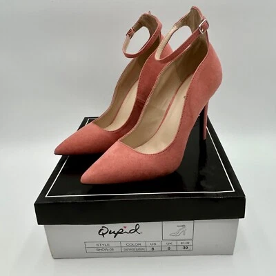 Tacones de aguja de gamuza Qupid para mujer con correas rosa polvorienta talla 8 ligeramente usados Foto 1 de 4