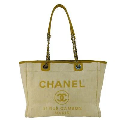 CHANEL Deauville Straw Raffia Tote Bag Yellow - Image 1 of 4