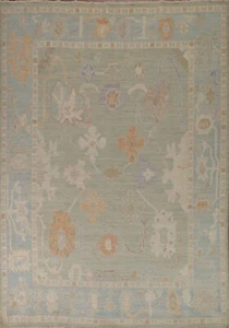 Vegetable Dye Green/ Light Blue Oushak Turkish Area Rug Wool Handmade Rug 8'x10' - Picture 1 of 12