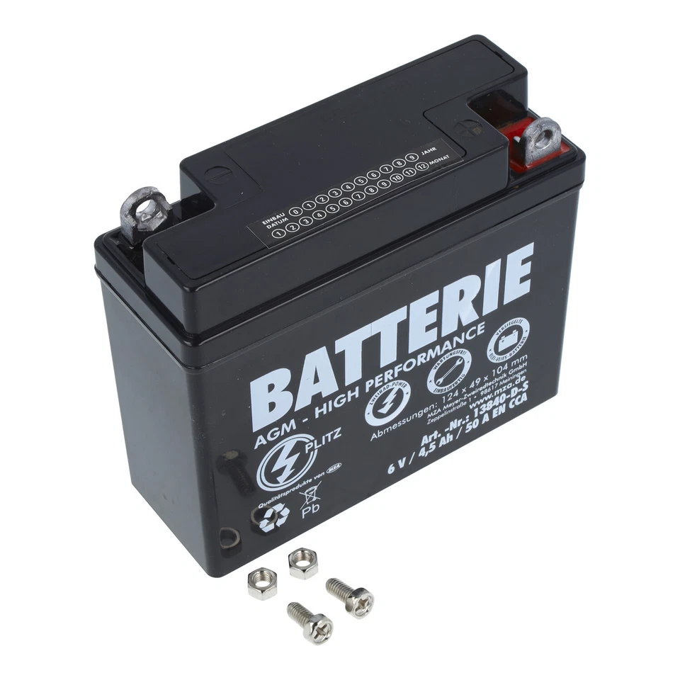 AGM Gel Batterie Akku 6V 4,5 Ah Simson Schwalbe KR51 Star SR4-2 Habicht KR51/2
