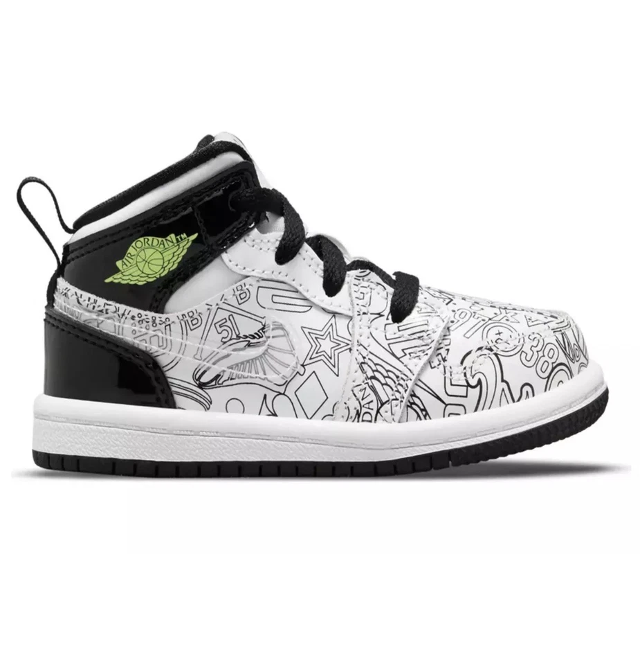 Toddler 4C - Jordan 1 Mid SE TD ‘DIY’ DC4097-100 White/Black - No Lid