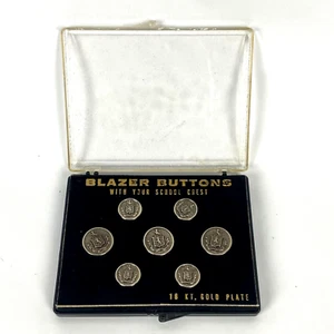 7 Buttons Salesman Sample Spectemur Agendo Crest 18 KT Gold Plate Blazer w/ Case - Picture 1 of 8