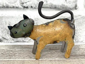 Miniatur 3,5" x 4" rustikal wiederverwendet recycelt Altmetall Katze Katze Statue Haus - Bild 1 von 3