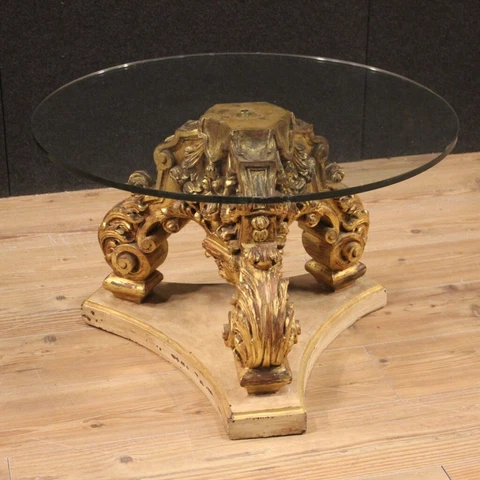 Round coffee table furniture living room table 900 in gilded wood crystal top Cover