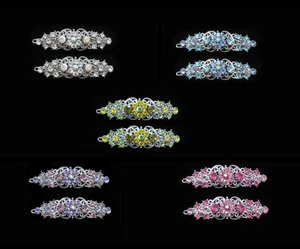 PAR DE CLIP DE PELO DE FLOR PEQUEÑA BARRA DE CRISTAL ANTIGUO TONO PLATA ROSA CLARO - Imagen 1 de 16