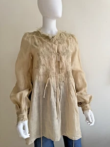 Ermanno Scervino Beige Ramie Lace Tunic Blouse , Cool Linen Like, Made in Italy - Picture 1 of 20