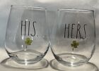 Rae Dunn Set Of 2 His & Hers 4 Leaf Clover Stemless Wine Glasses