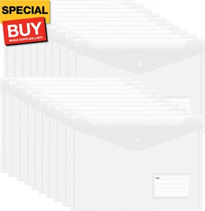 20pcs Plastic Envelopes, Clear Envelopes with Snap Closure, Document Folders Let - Picture 1 of 9