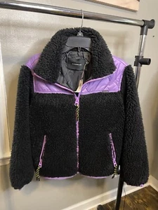 NWT Coach Quilted Sherpa Black/Purple Zip Up Jacket Size XS MSRP: $598 - Picture 1 of 7