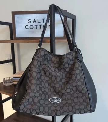 Bolso de hombro Coach Edie en jacquard negro exclusivo Foto 1 de 4