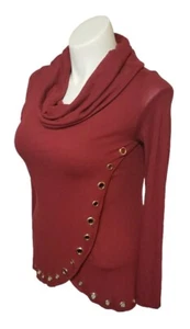 Vintage Tunika Pamela Mccoy kastanienbraun rot und gold Tülle Shirt Größe XS - Bild 1 von 6