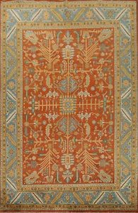 Orange 9x12 ft Wool Heriz Serapi Oriental Living Room Rug Handmade Indian Carpet - Picture 1 of 19