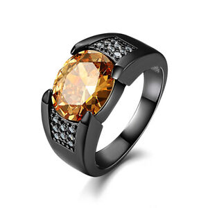 Expensive Mens Size 8 Black Sapphire 18K Black Gold Filled Engagement Rings