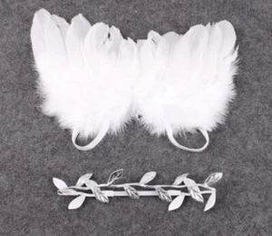 Angel Wings White, Gold with Headband Christmas Gift, Baby Decoration - Picture 1 of 7