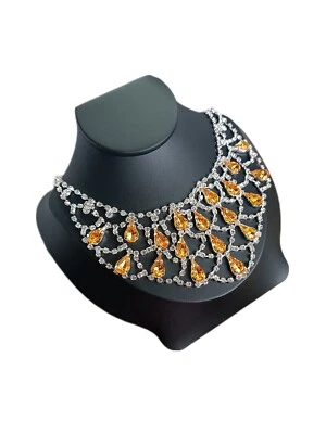 KETTE  Statement Collier Goldgelb /Klar Netz Aluminium Modeschmuck  - Bild 1 von 2