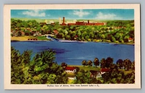 Postal de lino vintage 1930-45 Akron Ohio OH Skyline View From Summit Lake - Imagen 1 de 1