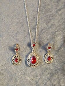 Rose gold plated Fashion Ruby Necklace and earrings set