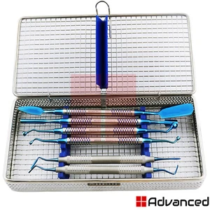 Dental Periotome PT1,PT2 & PRF Scalers Set Titanium Blue W/ Instruments Cassette - Picture 1 of 6