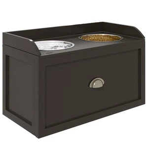 Brown Stainless Steel Raised Dog Bowl Station with 21L Storage Drawer, 60x30cm - Picture 1 of 9