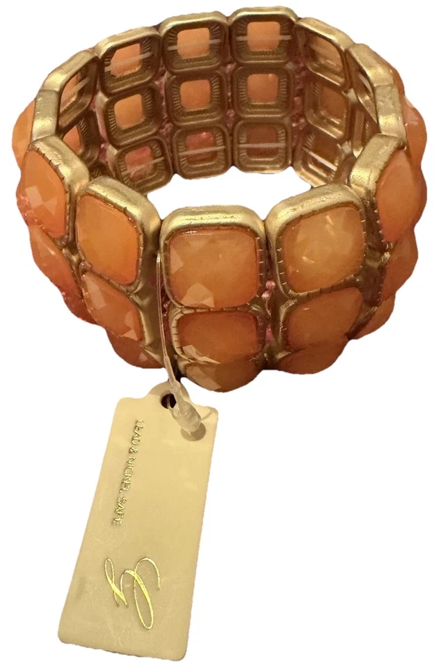 BRAZALETE CORAL NARANJA NUEVO CON ETIQUETAS Elastizado PULSERA DORADO Tono Sin Níquel Foto 1 de 4