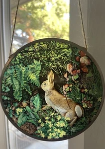 Rabbit Amid Ferns & Flowers Wm Webbe Stained Glass Suncatcher 1990 MFA Boston - Picture 1 of 6