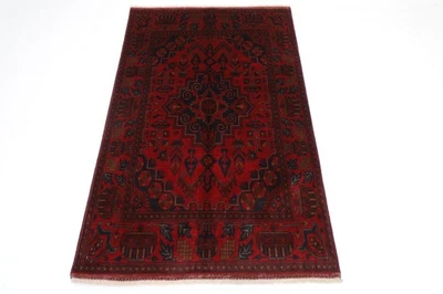 3 x 5 ft Geomtric Red Area Rug Afghan Traditional Hand Knotted Wool Rug - Image 1 of 4