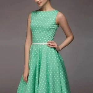 Women's Vintage Polka Dot Sleeveless Dress O-Neck Summer Cocktail Party Dress - Picture 1 of 10