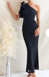NEW TIGERMIST BLACK MESH ONE SHOULDER MAXI EVENING FORMAL DRESS 6 8 10 12 14 - Picture 1 of 4