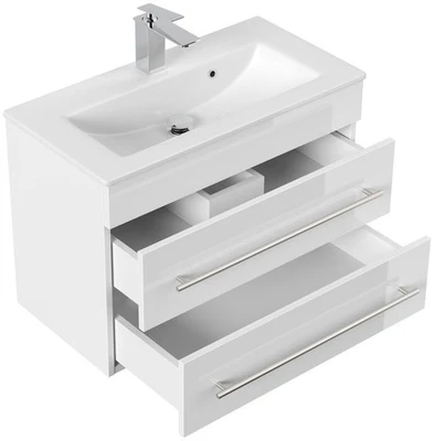 Badmöbel Waschplatz Waschbecken Keramik Portus weiß hochglanz 70cm - Bild 1 von 4