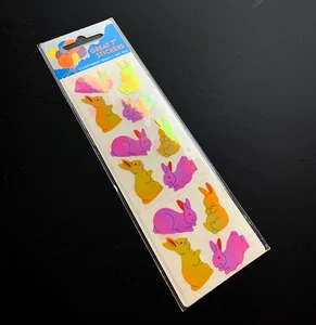 RABBIT animal easter VINTAGE sticker 3 MODs pearly iridescent holo - Picture 1 of 2