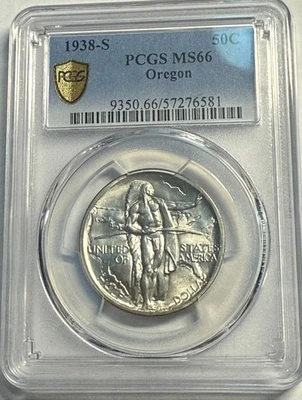 1938-S OREGON TRAIL commemorative half dollar. 6,006 mintage!! PCGS MS66 #u2d581 - Image 1 of 4