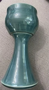 Handmade Art Pottery Goblet Green Large Tall Handpainted Votive Holder Ceramic - Picture 1 of 7