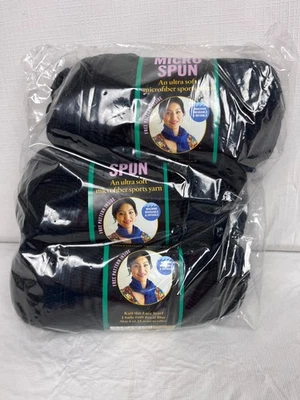 LOT of 3 MicroSpun Yarn by Lion Brand  Yarn - 3 Skeins Black (Ebony #153) - Image 1 of 4
